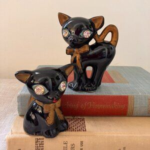 Vintage Lefton Diamond Eyed Black Cats Salt and Pepper Shakers